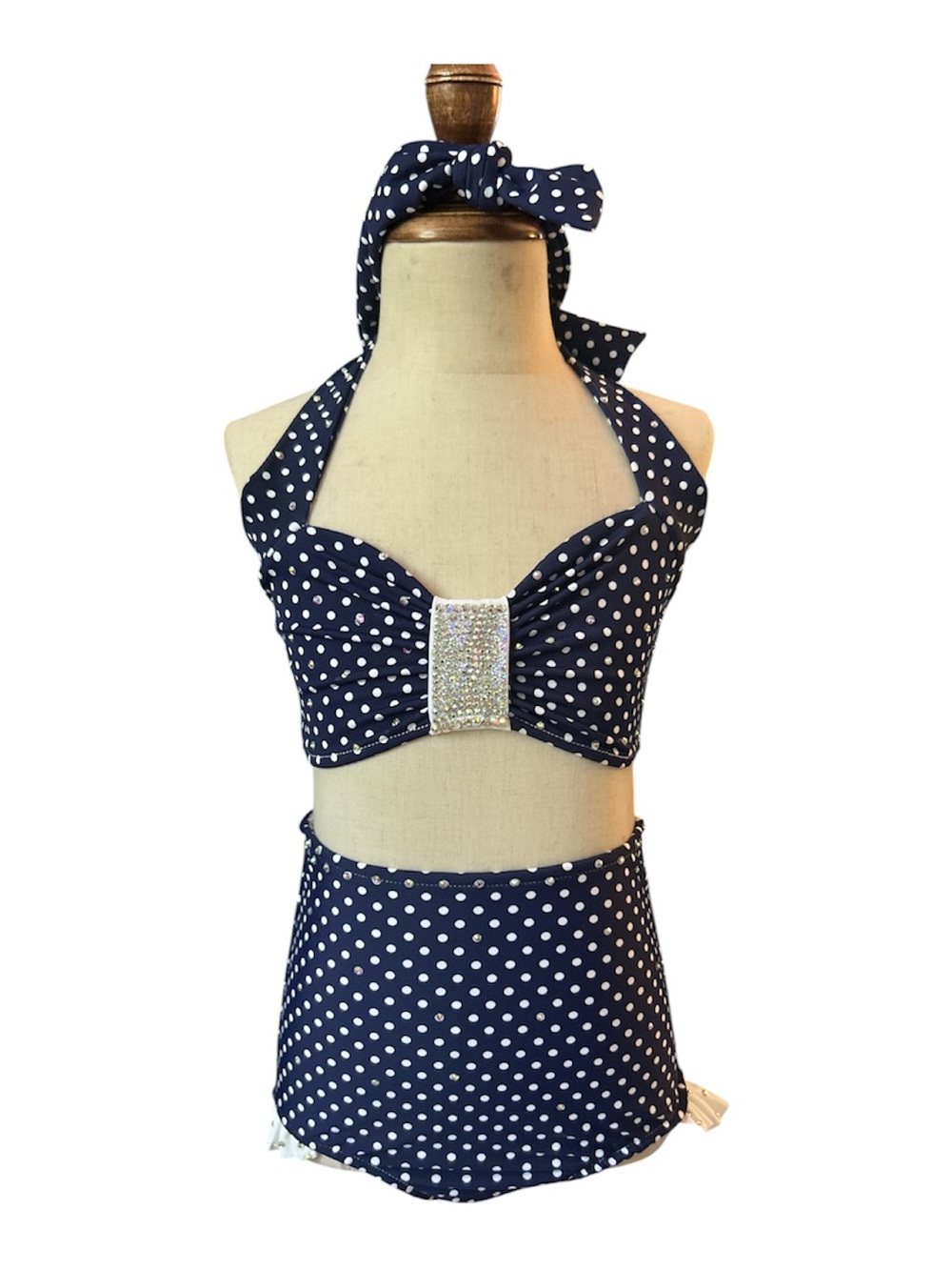 Vintage Navy Polka Dot Custom Bathing Suit Musical Theater Dance Costume CS NEW